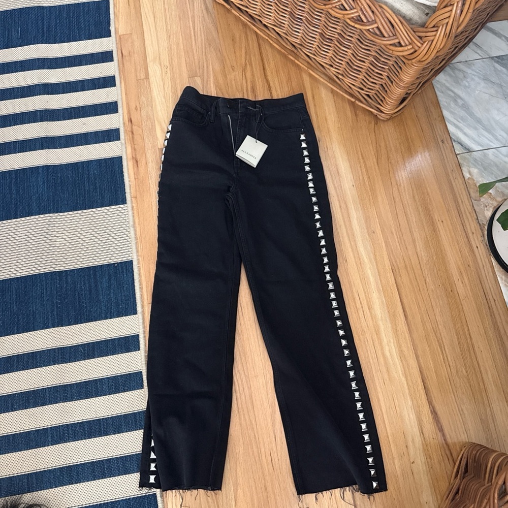 NWT AllSaints Blake Studded Black Wide Leg Jeans W25